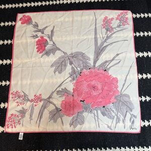 Vintage Collectible Vera Neumann Floral Scarf with Pink and Gray Design - 26” Sq